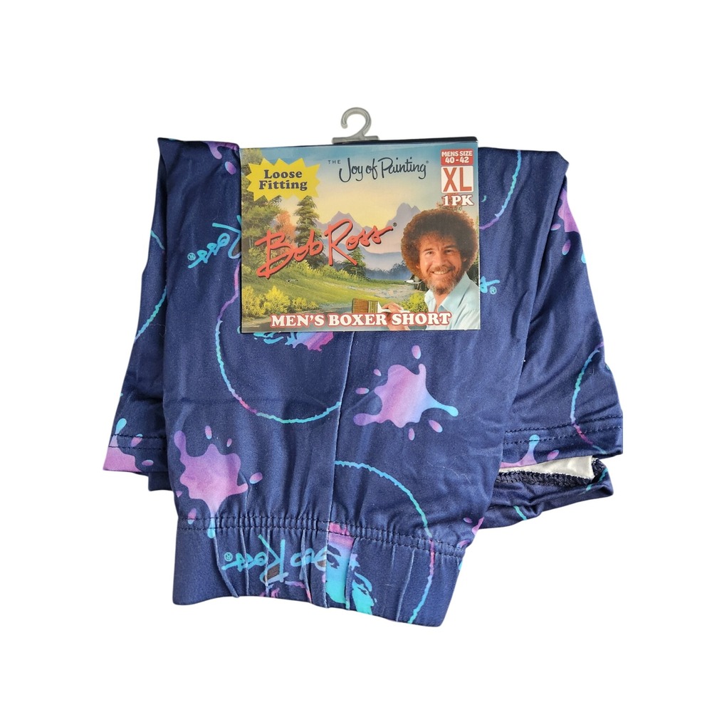 Bob Ross The Joy of Painting Mens Boxer Shorts XL Navy Blue Paint Splatter Print